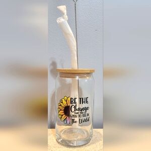 NEW 16oz glass cold brew mug with bamboo lid and glass straw